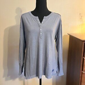 Grey Long Sleeve Thermal Top with Waffle-Knit Detailing